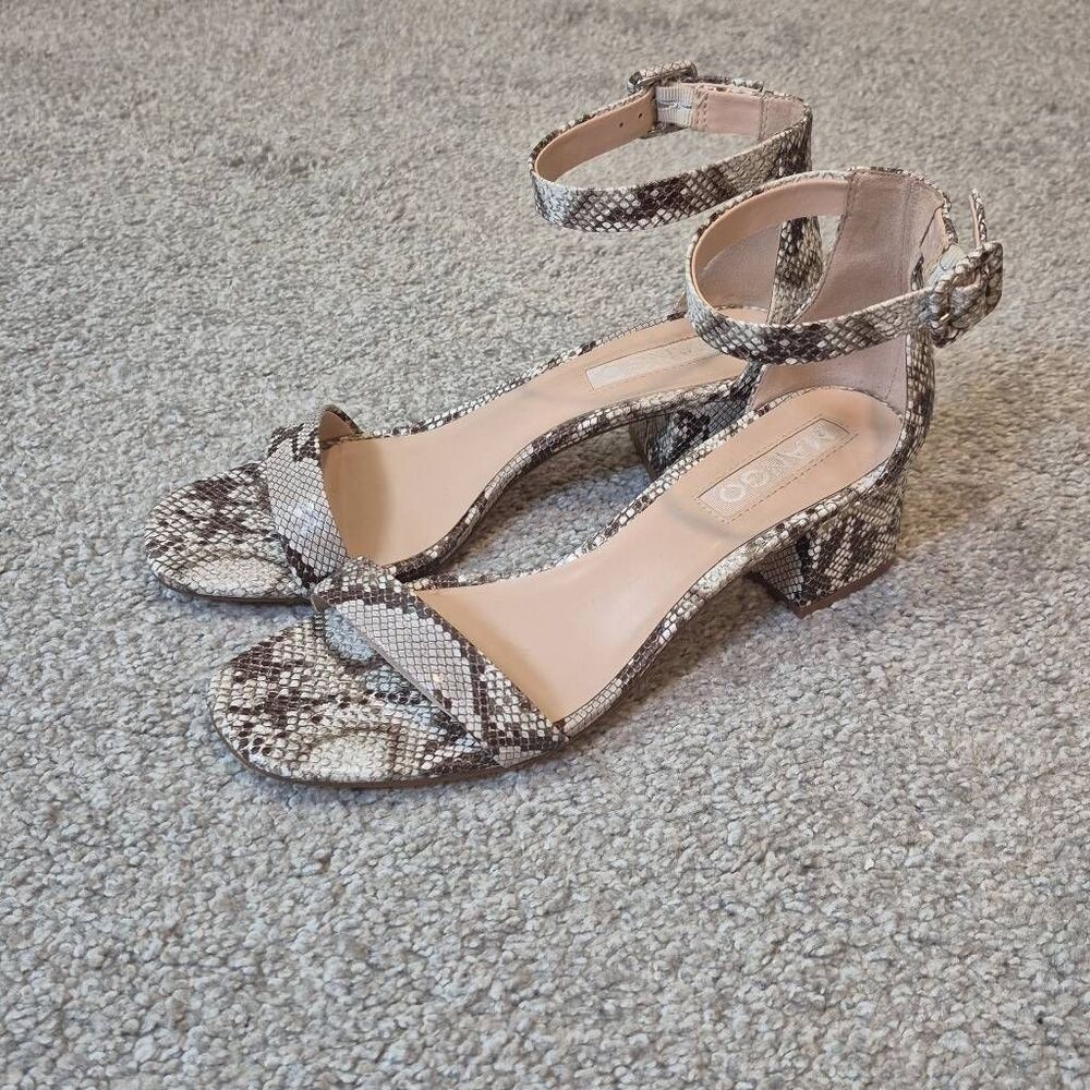 Mango Snake Skin Block Heel Sandals Shoes Size 9.5